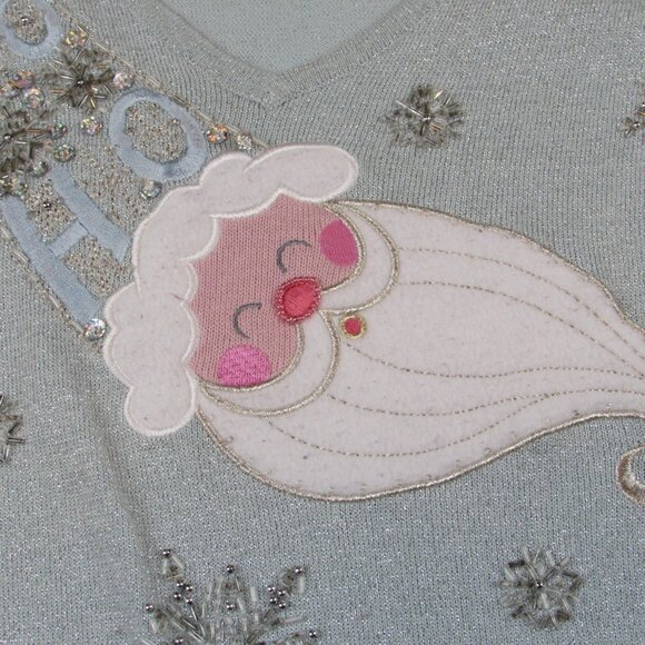 Quaker Factory Sweater Womens L Blue shimmer Christmas Santa Holiday lightweight - Picture 3 of 9